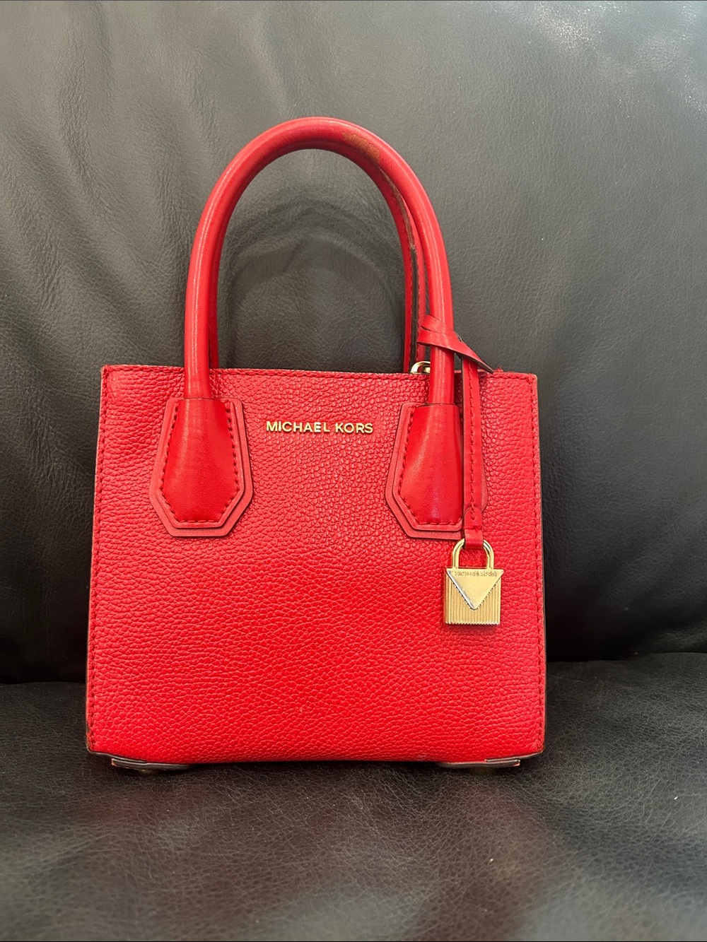Michael Kors Red Pebbled Leather Mini Satchel with Gold Hardware